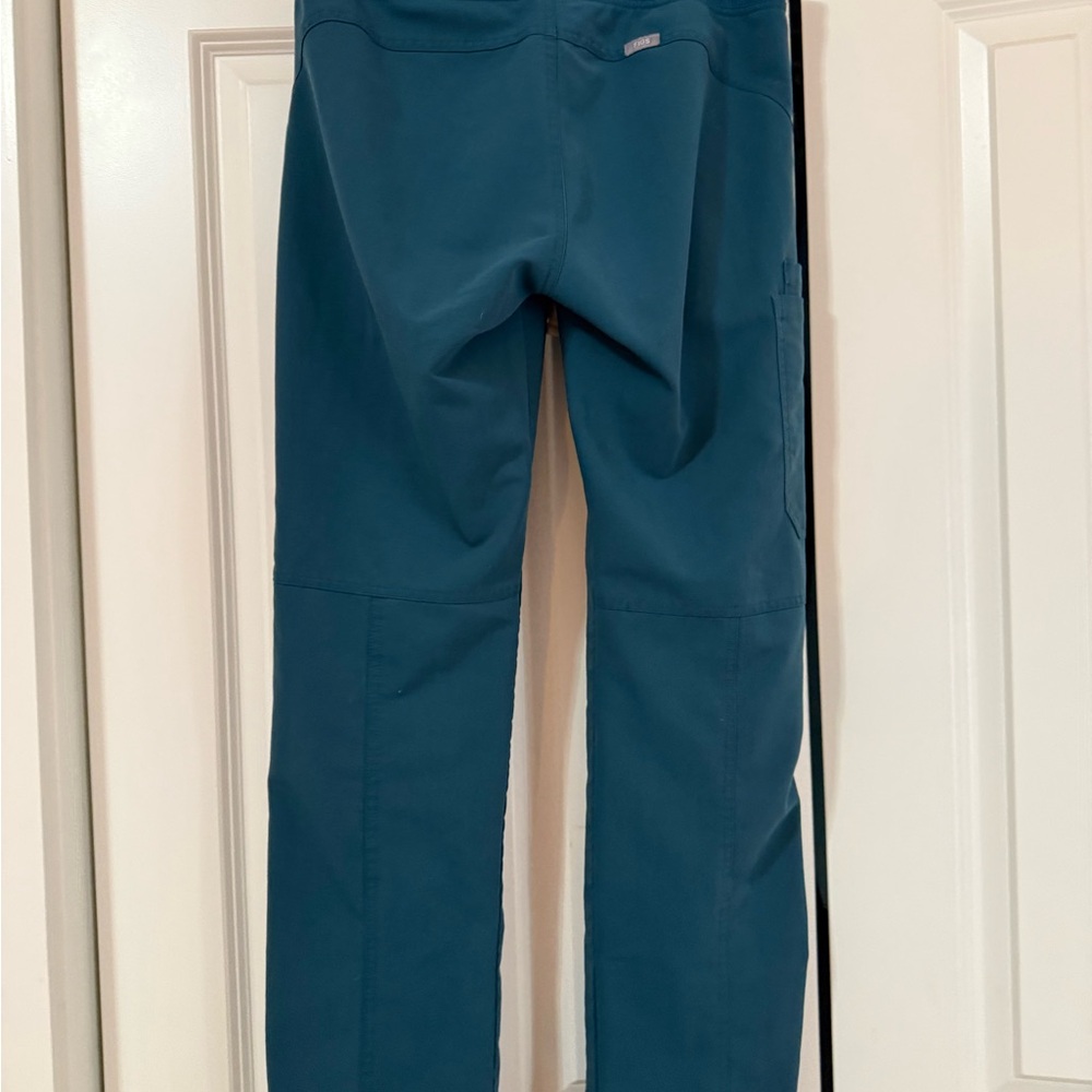 Figs Straight Leg Scrub Pants in Teal with Mint Drawstring - Picture 3 of 4